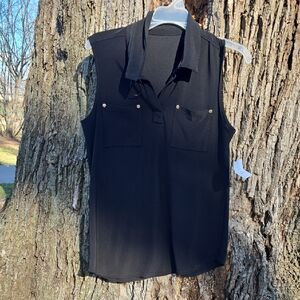 Banana Republic Black Sleeveless Collared Utility Blouse